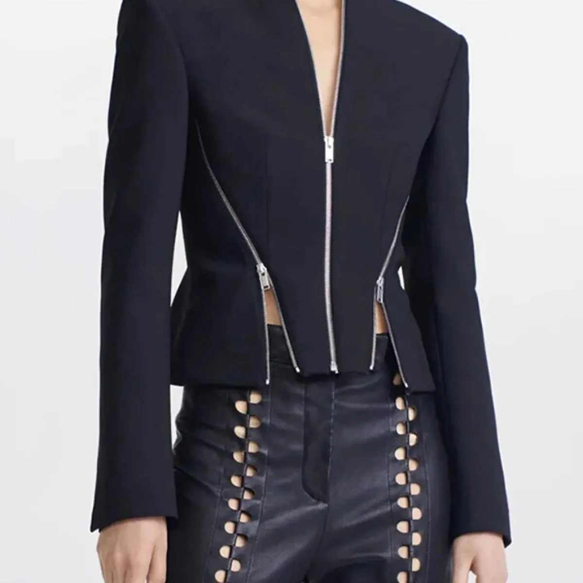 High Street Newest 2023 Autunno Inverno Designer Moda Donna Scollo a V Manica lunga Giacca con cerniera