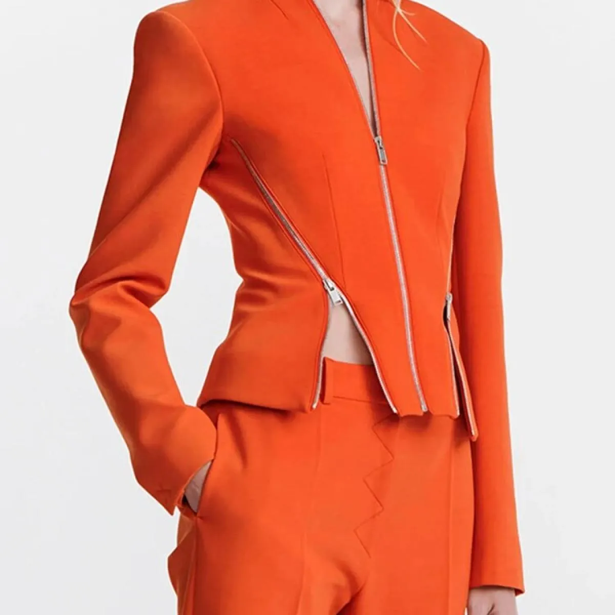 High Street Newest 2023 Autunno Inverno Designer Moda Donna Scollo a V Manica lunga Giacca con cerniera