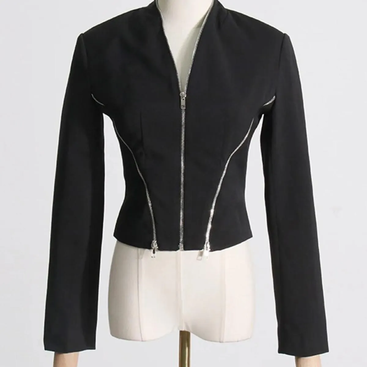 High Street Newest 2023 Autunno Inverno Designer Moda Donna Scollo a V Manica lunga Giacca con cerniera