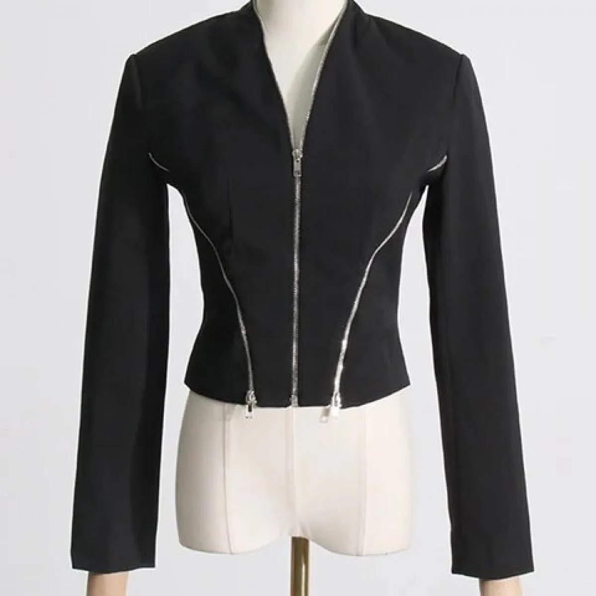 High Street Newest 2023 Autunno Inverno Designer Moda Donna Scollo a V Manica lunga Giacca con cerniera