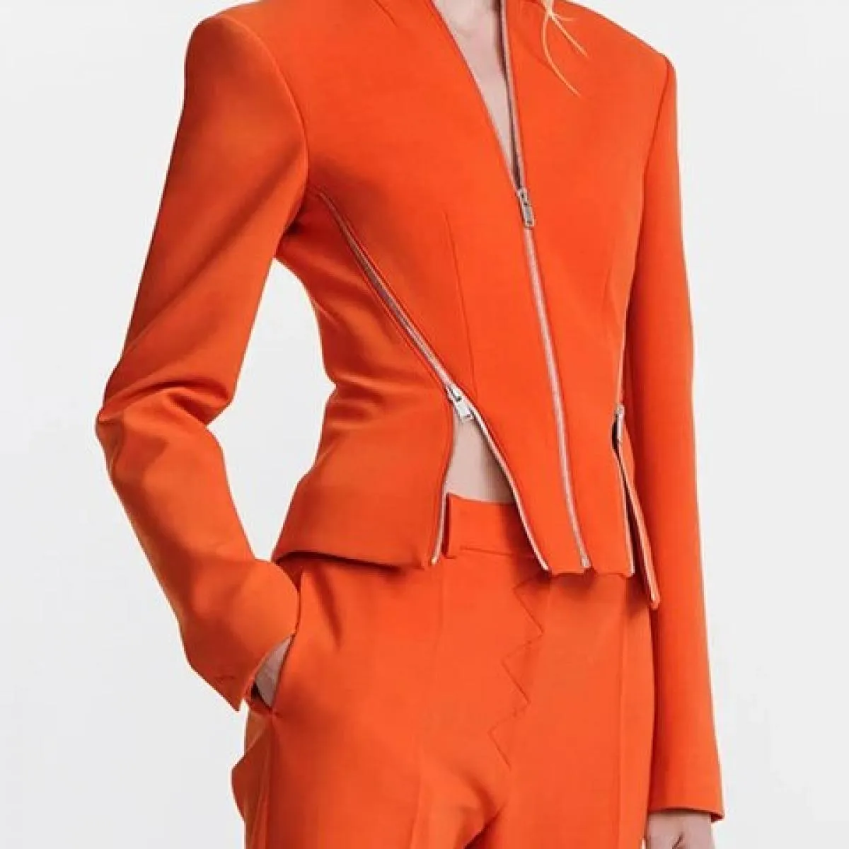 High Street Newest 2023 Autunno Inverno Designer Moda Donna Scollo a V Manica lunga Giacca con cerniera