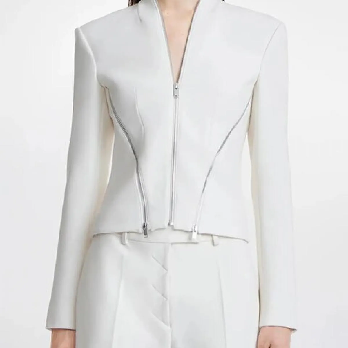 High Street Newest 2023 Autunno Inverno Designer Moda Donna Scollo a V Manica lunga Giacca con cerniera