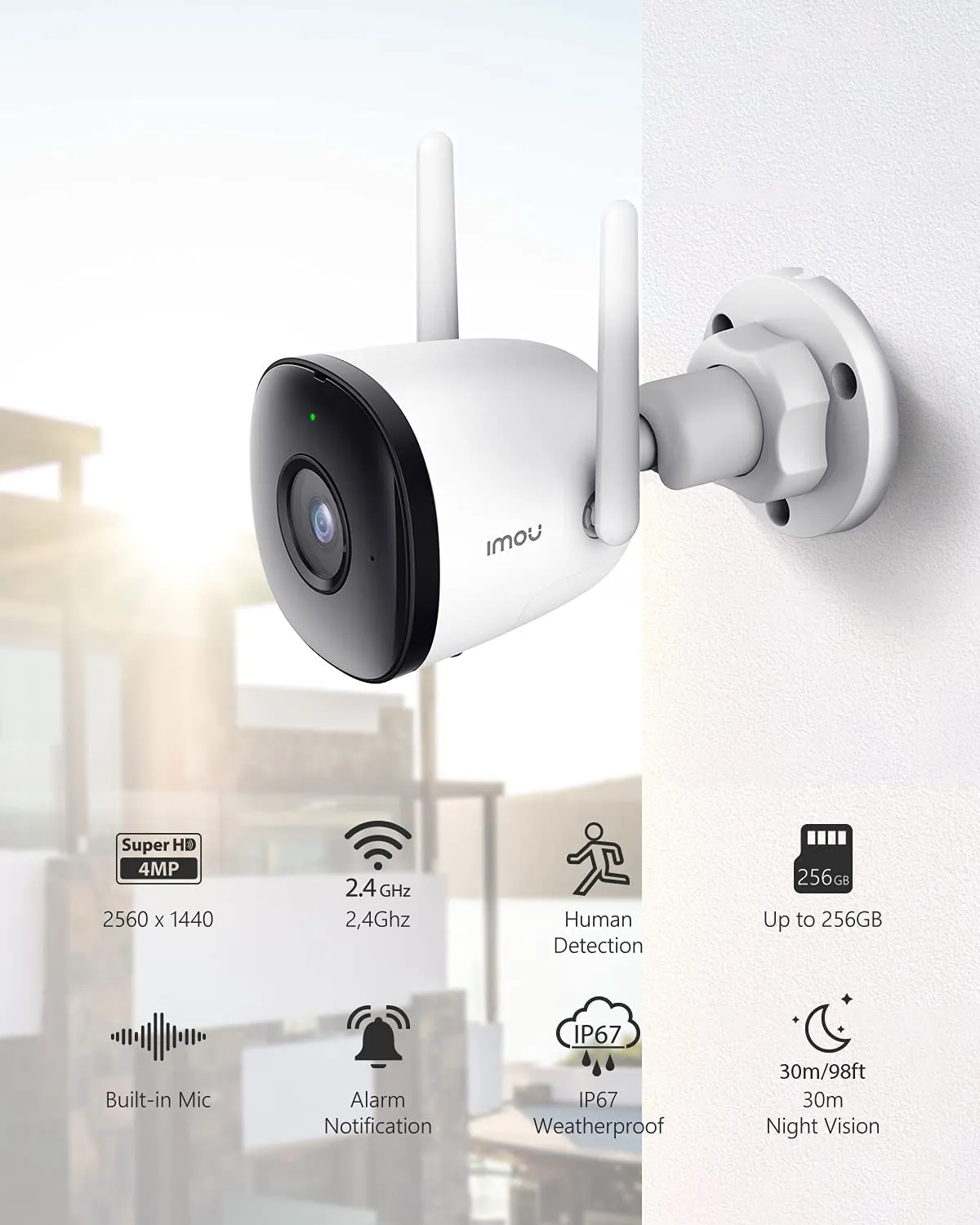 Imou Telecamera WiFi Esterno, 4MP Videocamera sorveglianza da Esterno Telecamera di Sicurezza con Rilevamento Umano, Impermeabil