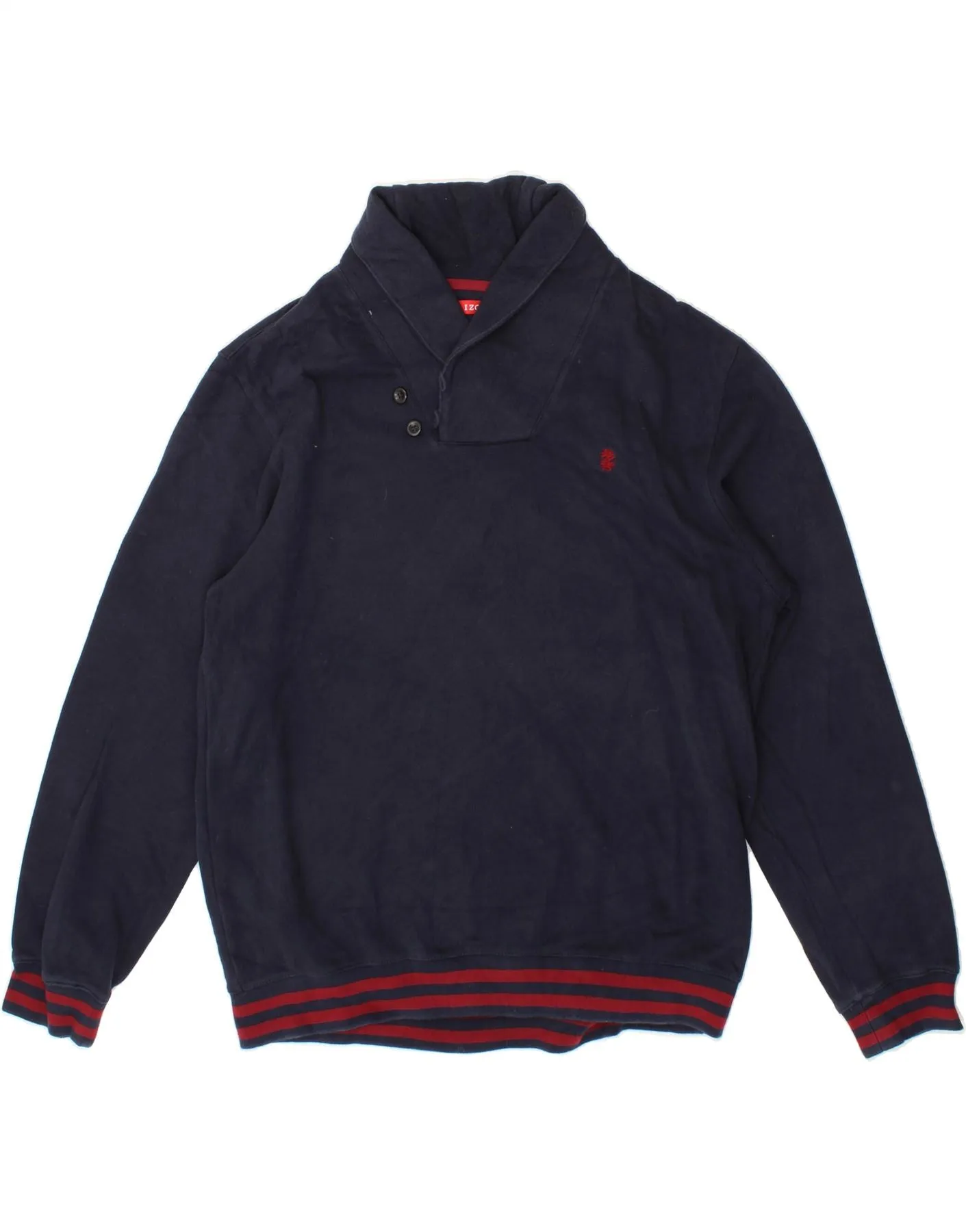IZOD Mens Shawl Neck Jumper Sweater XL Navy Blue Cotton