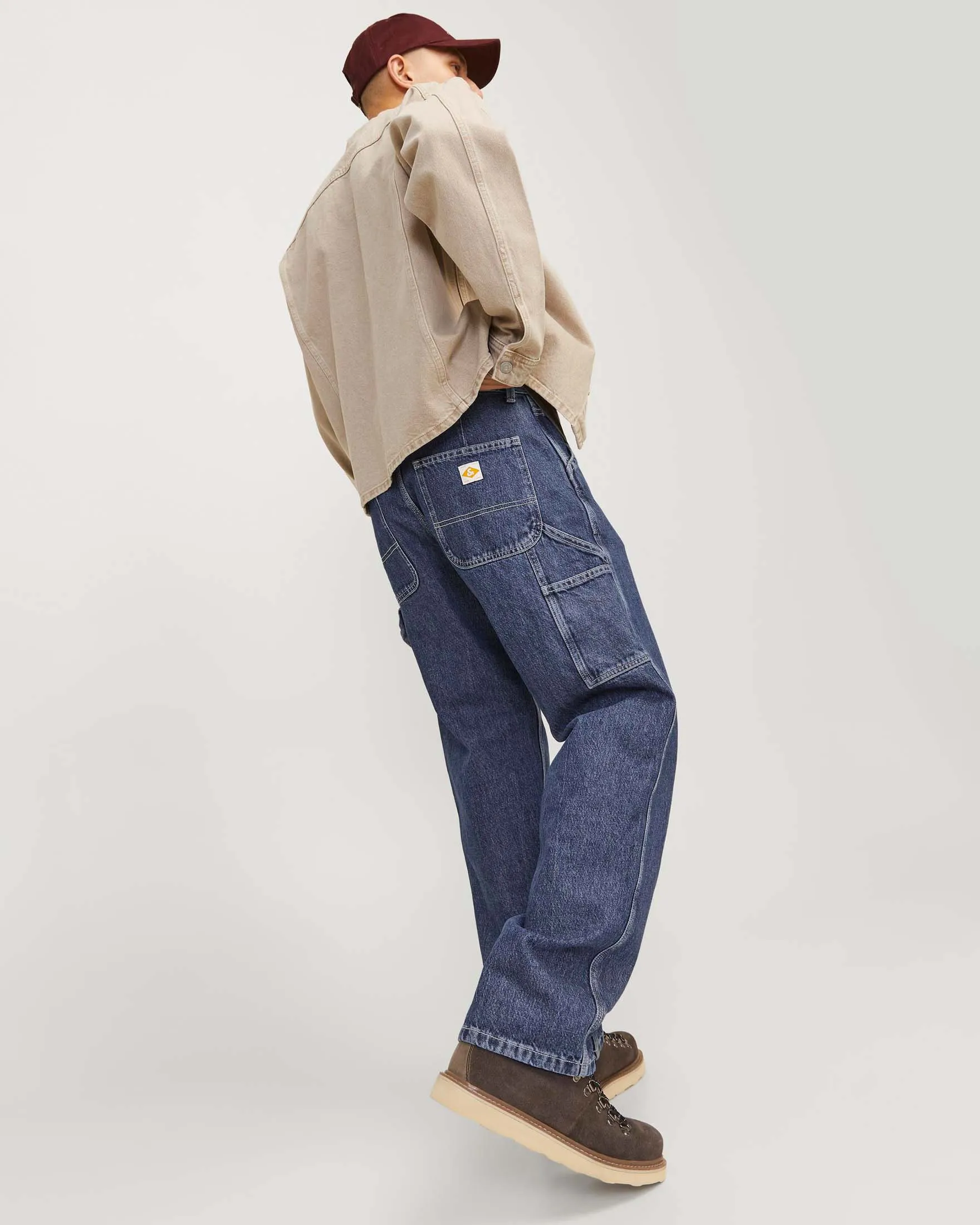 Jeans carpenter loose-fit in puro cotone lavaggio medio stone washed