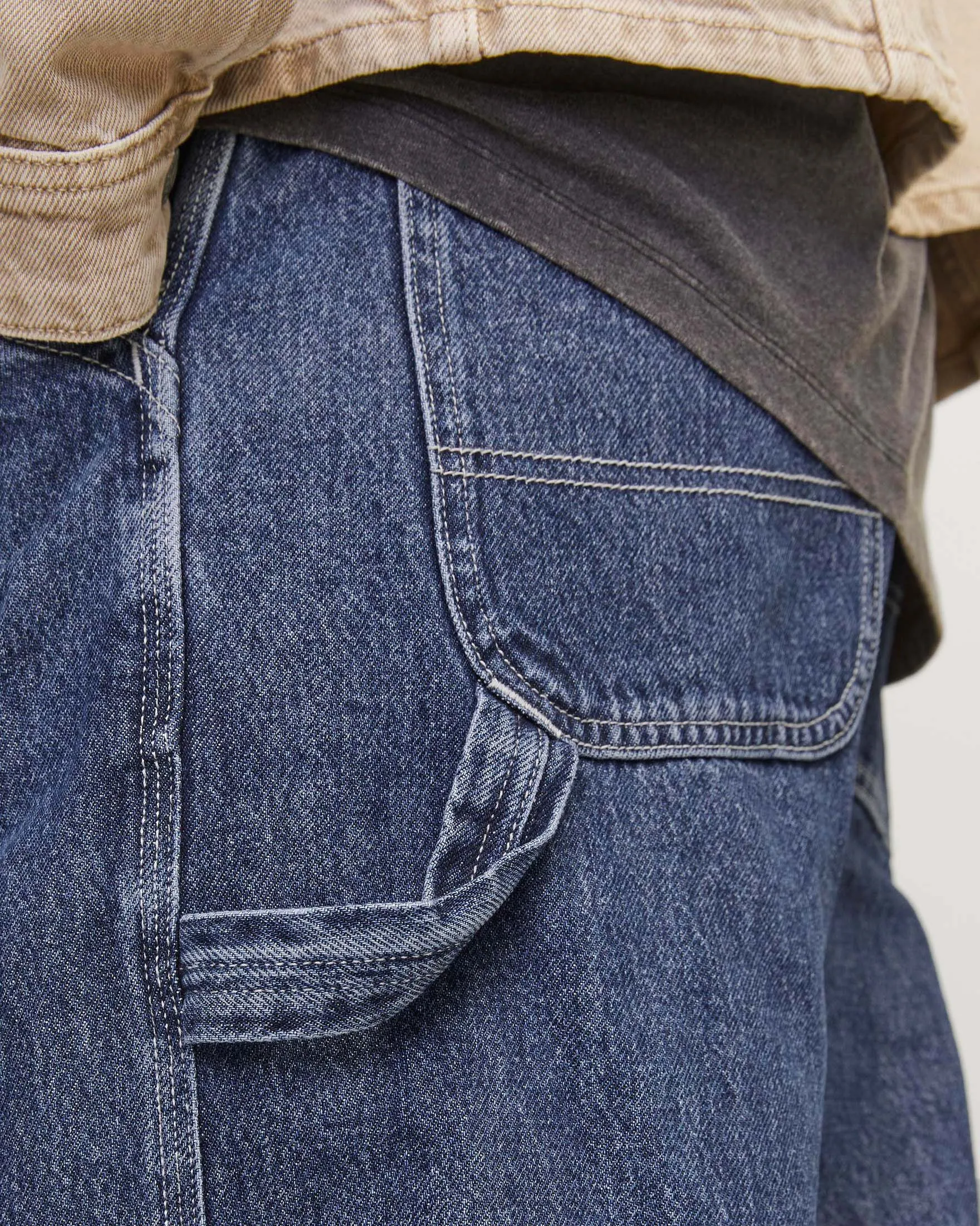 Jeans carpenter loose-fit in puro cotone lavaggio medio stone washed