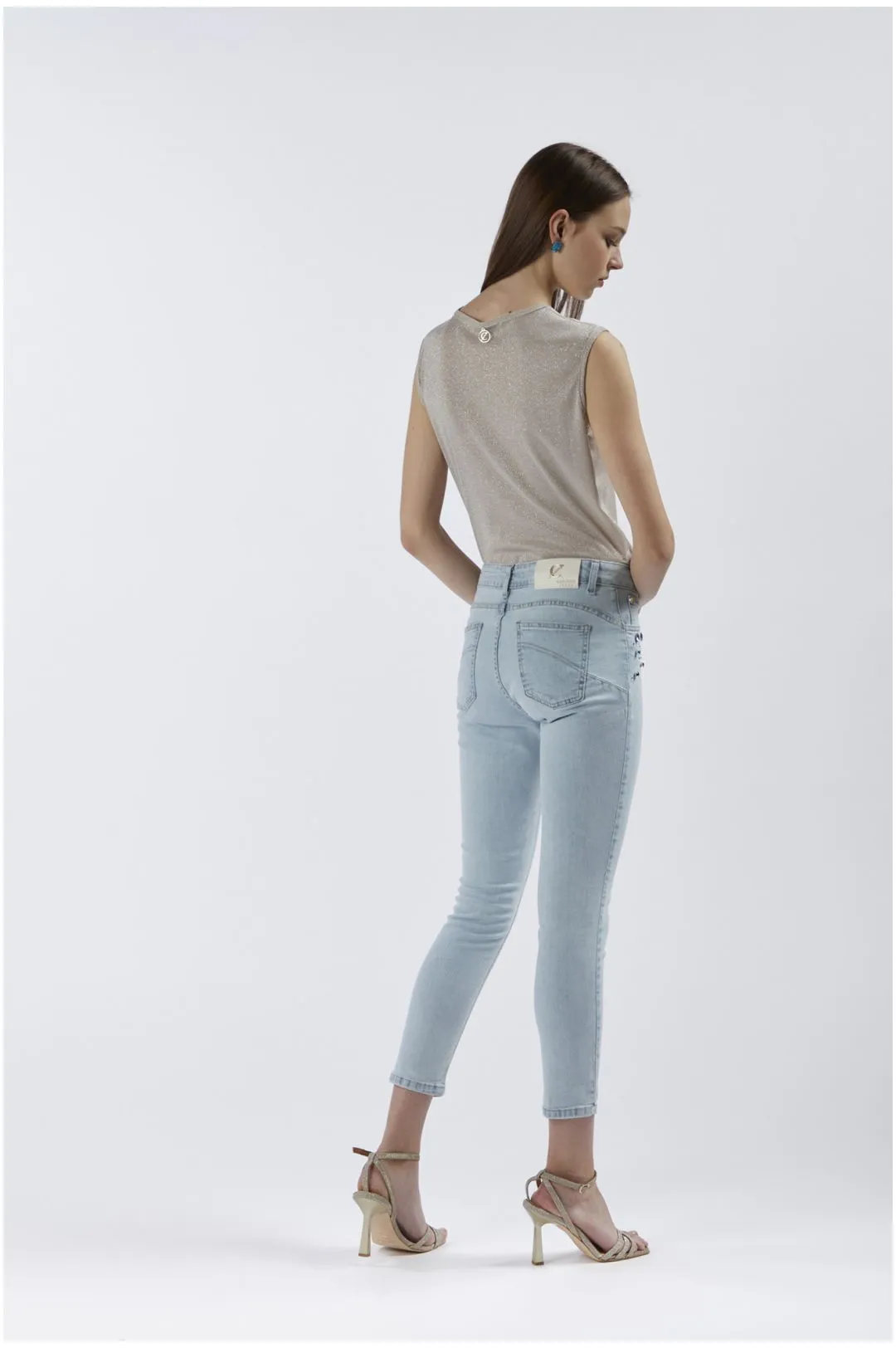 jeans denim skinny con strass multicolor bleach