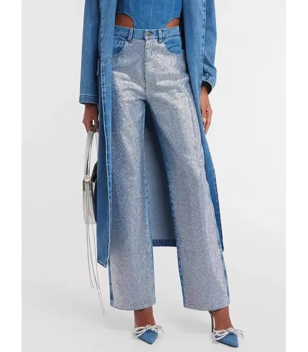 Jeans fullleg half strass