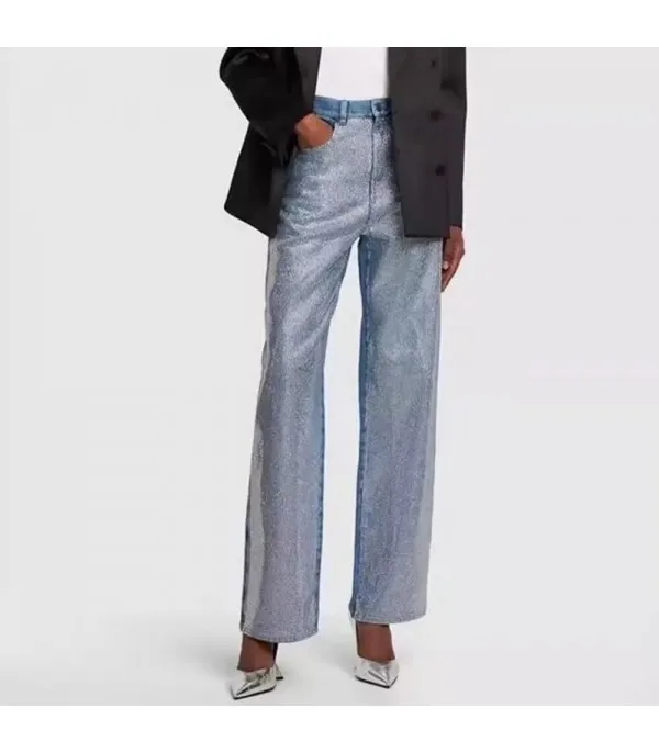 Jeans fullleg half strass