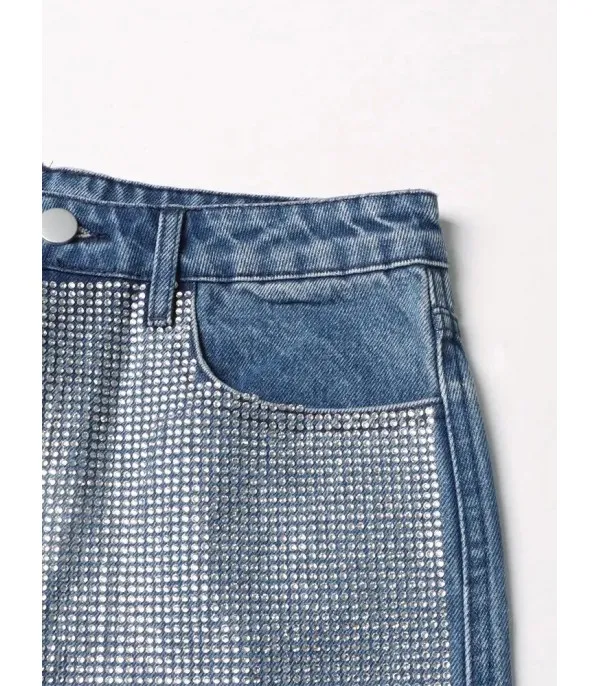 Jeans fullleg half strass