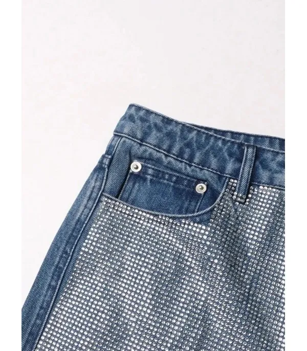 Jeans fullleg half strass