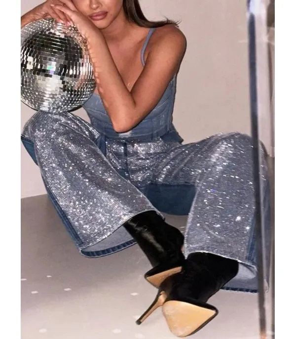 Jeans fullleg half strass