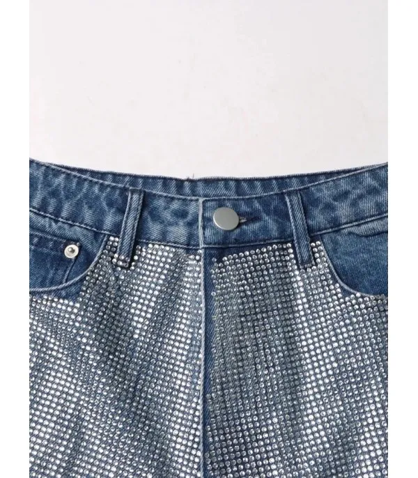 Jeans fullleg half strass