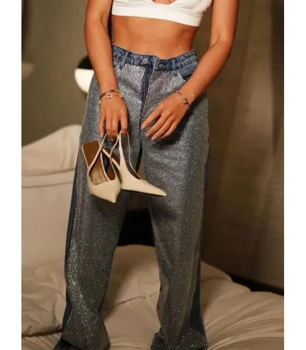 Jeans fullleg half strass