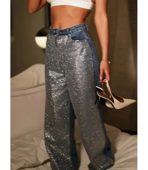 Jeans fullleg half strass