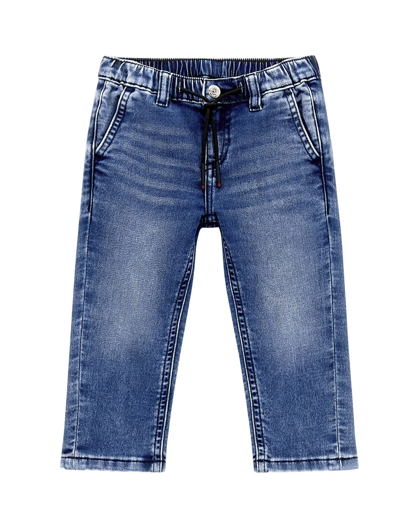 Jeans in cotone stretch a lavaggio scuro stone washed con coulisse 3-7 anni