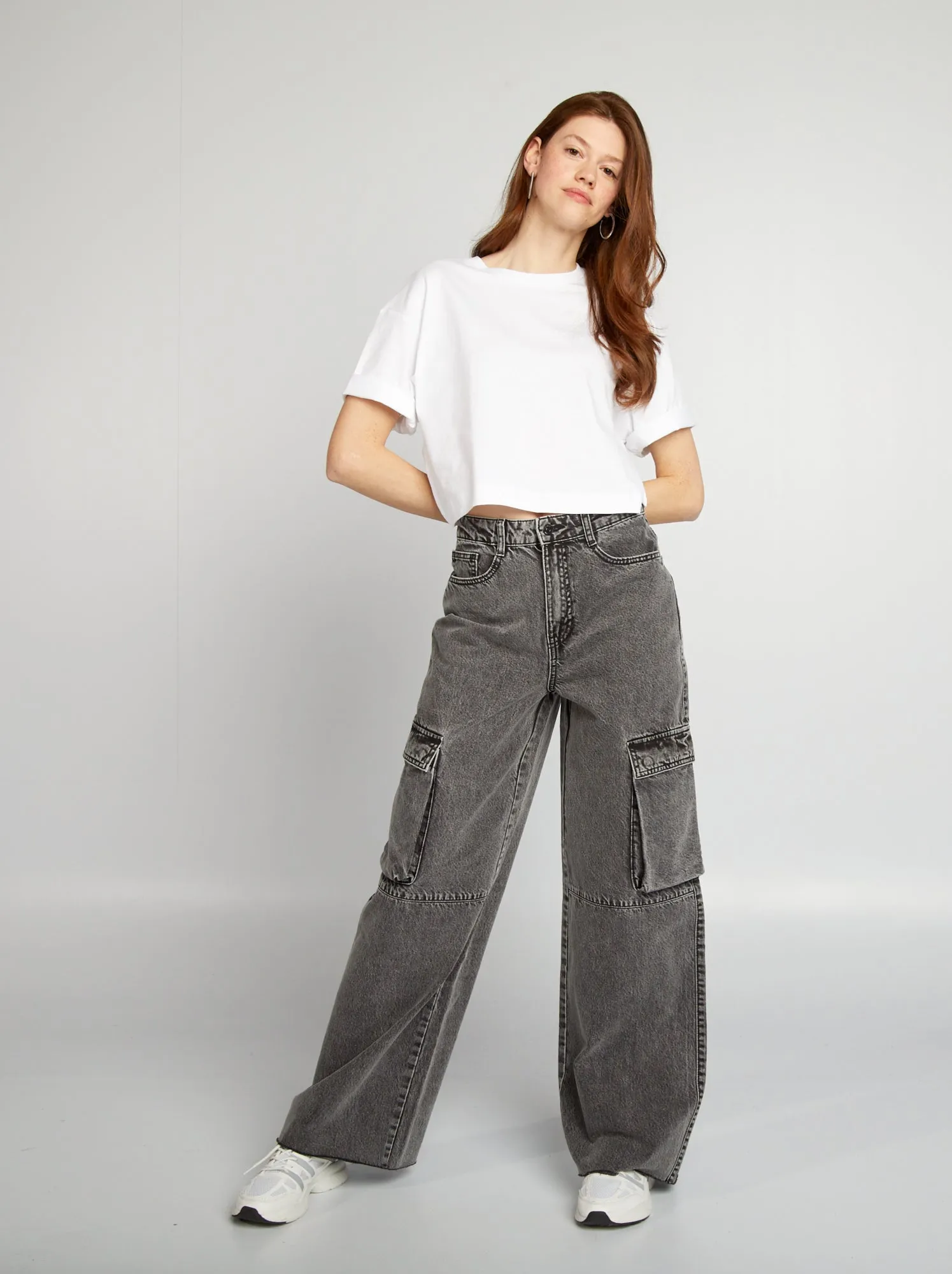 Jeans multitasche wide leg - GRIGIO