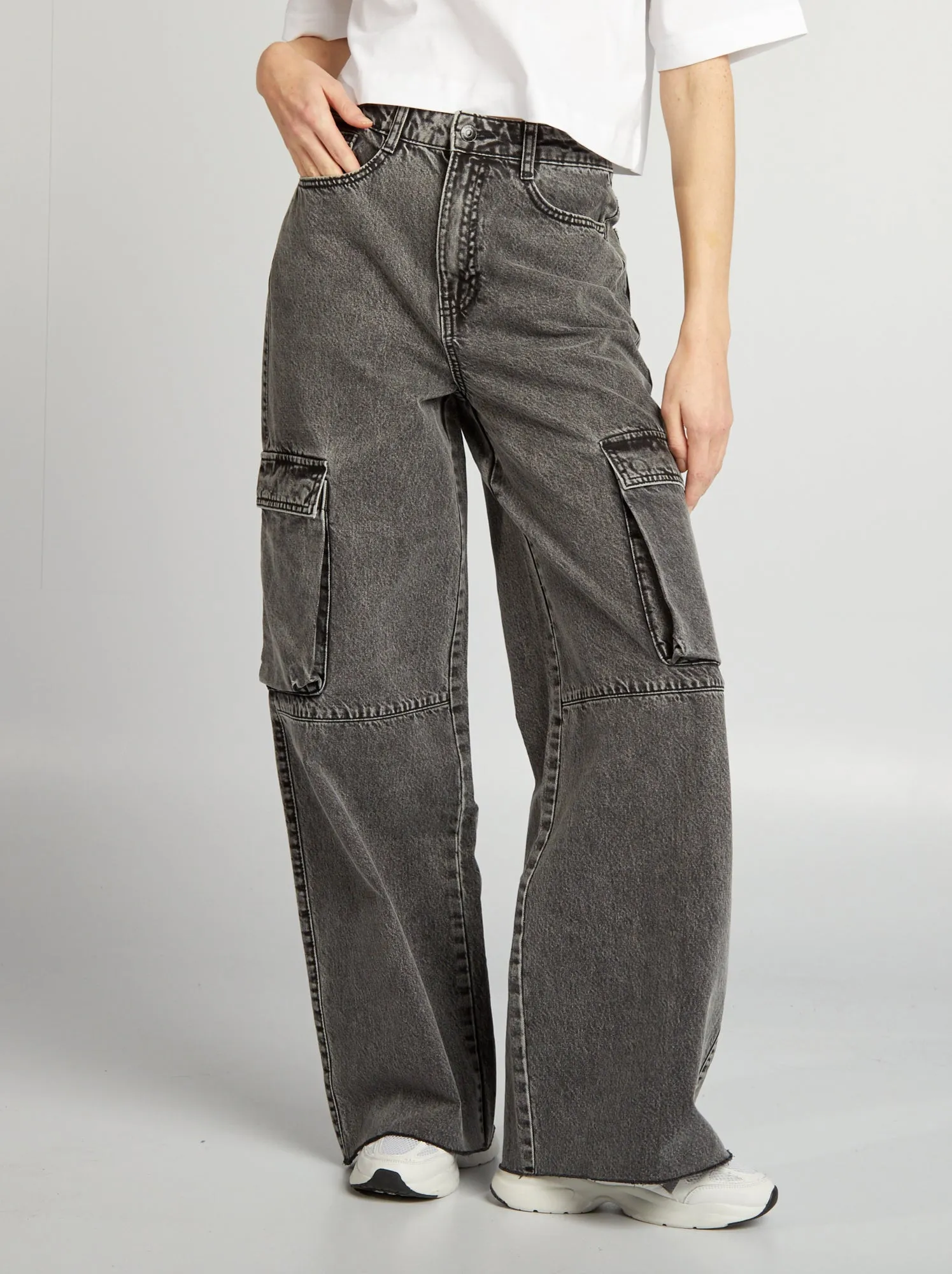Jeans multitasche wide leg - GRIGIO
