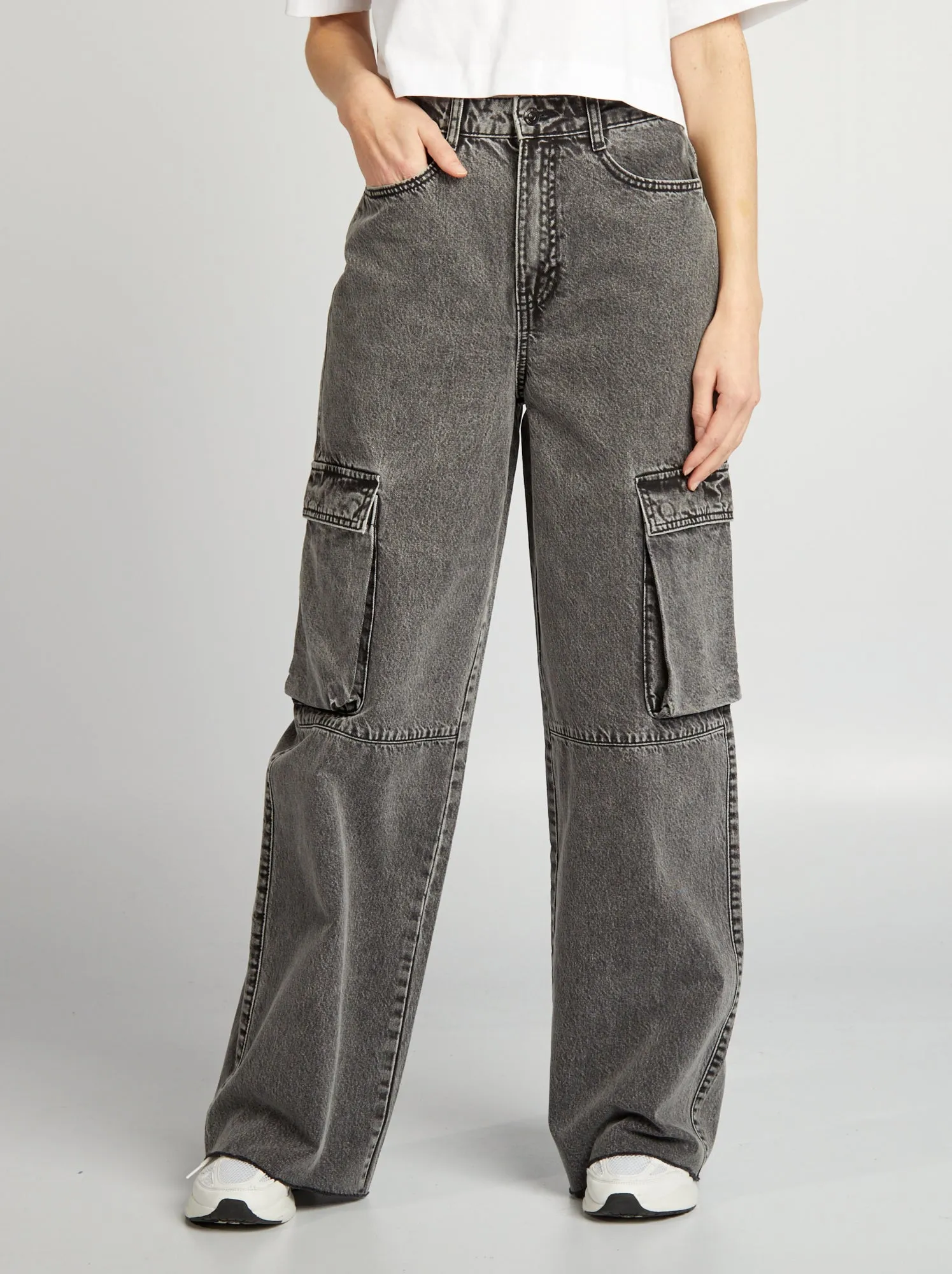 Jeans multitasche wide leg - GRIGIO