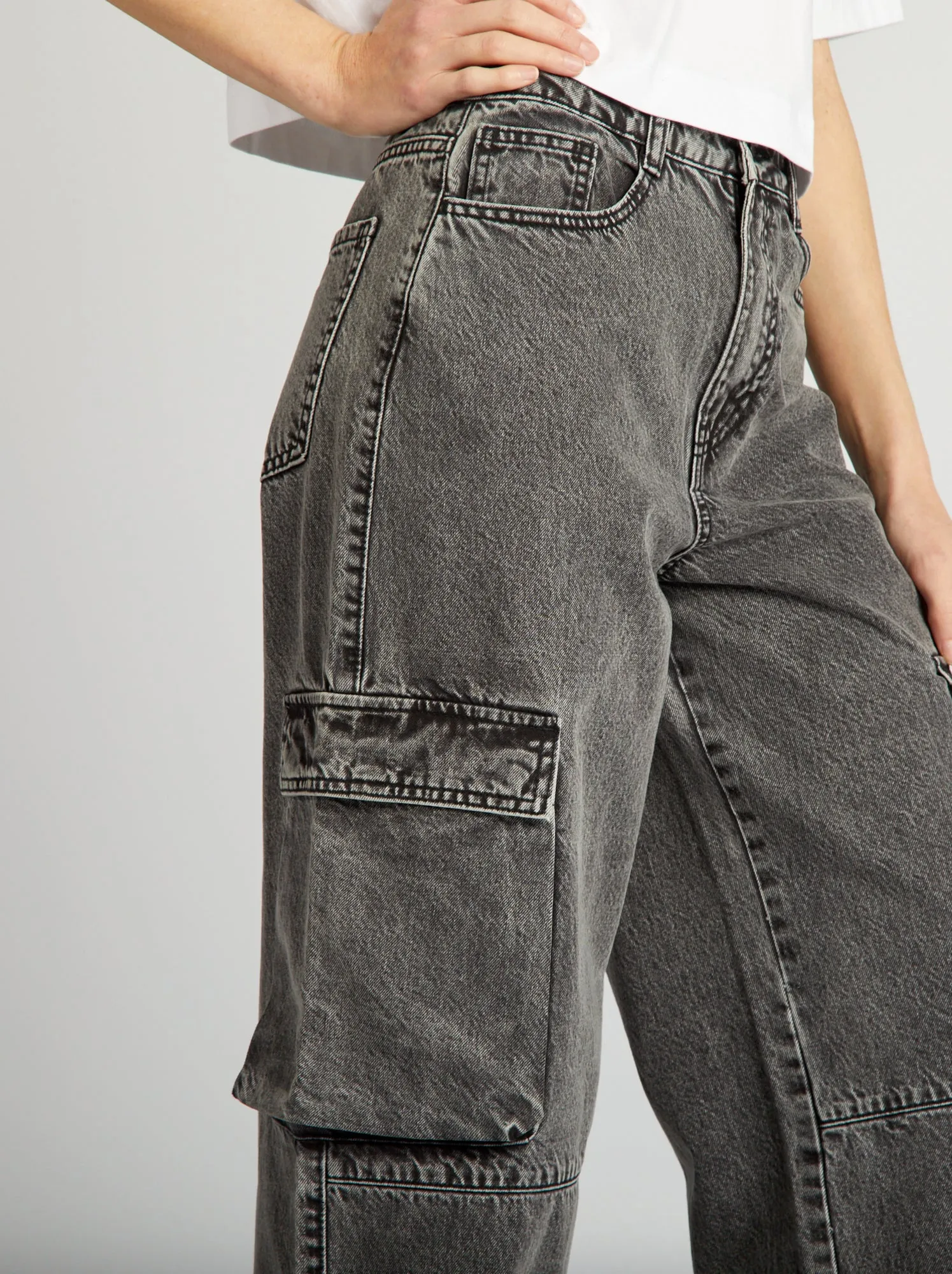 Jeans multitasche wide leg - GRIGIO