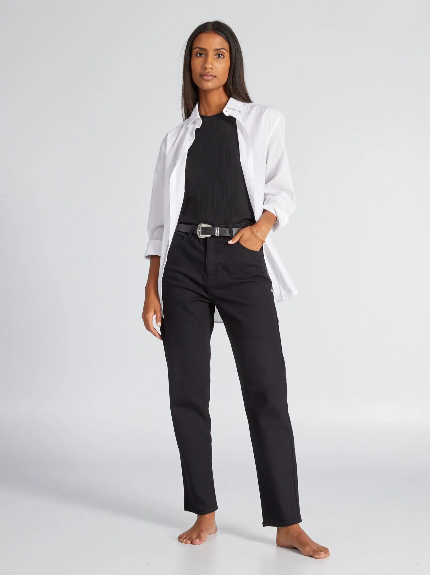Jeans regular vita alta - 38/28L - NERO
