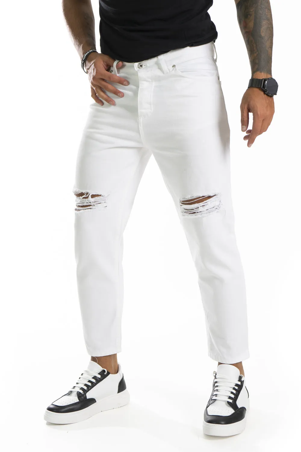 Jeans Uomo Strappi Ginocchia Tinta Unita By 92 Fashion Shop Art. Js273