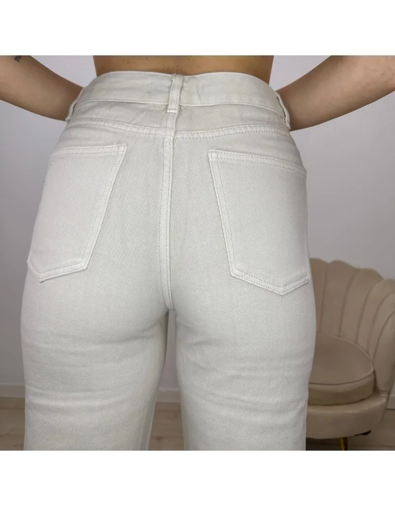 JEANS WIDE LEG RIPPED BEIGE