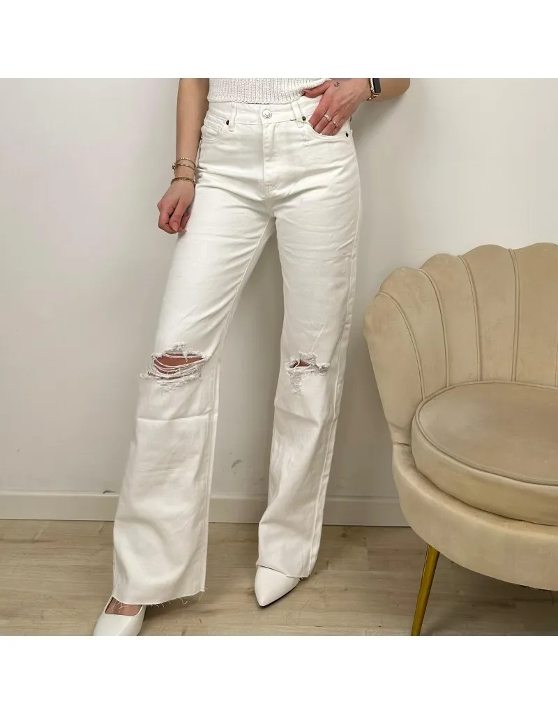 JEANS WIDE LEG RIPPED BIANCO