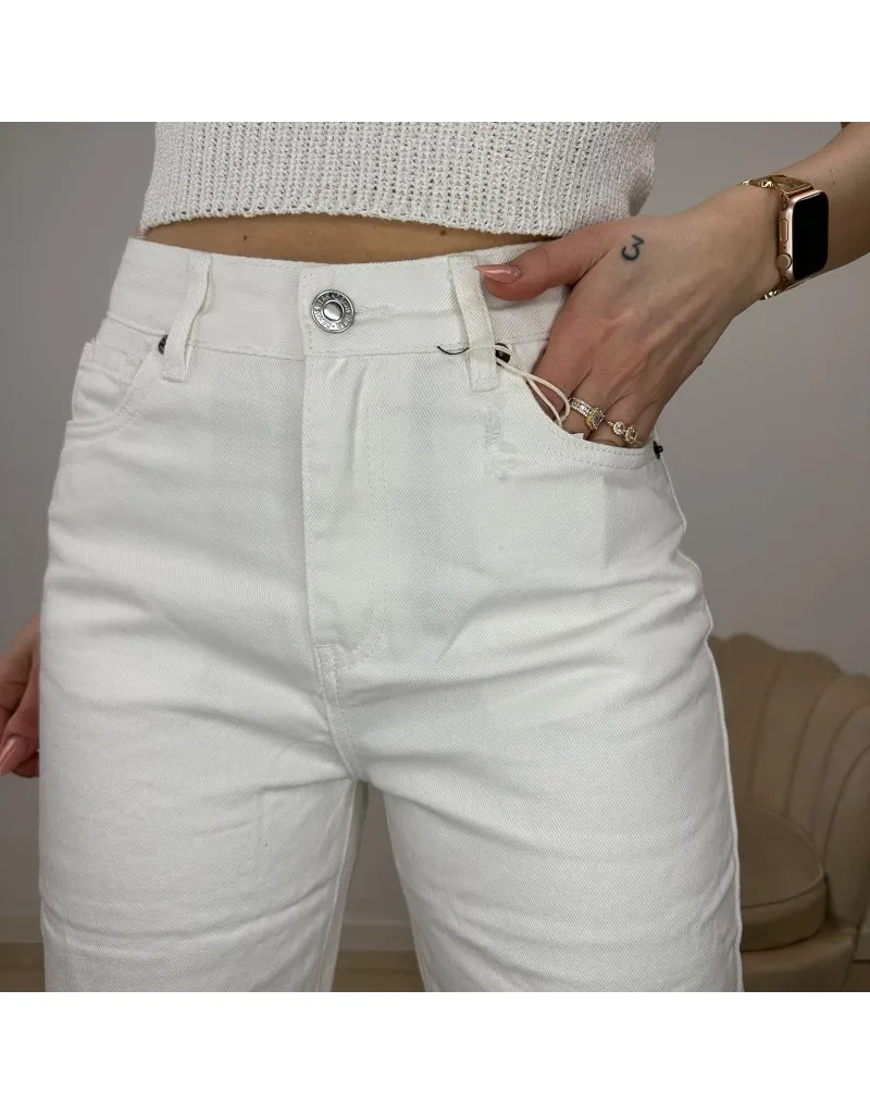 JEANS WIDE LEG RIPPED BIANCO