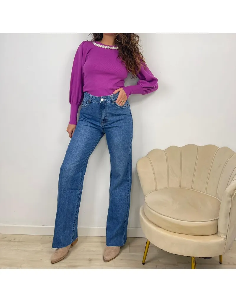 JEANS WIDE LEG SFRANGIATO