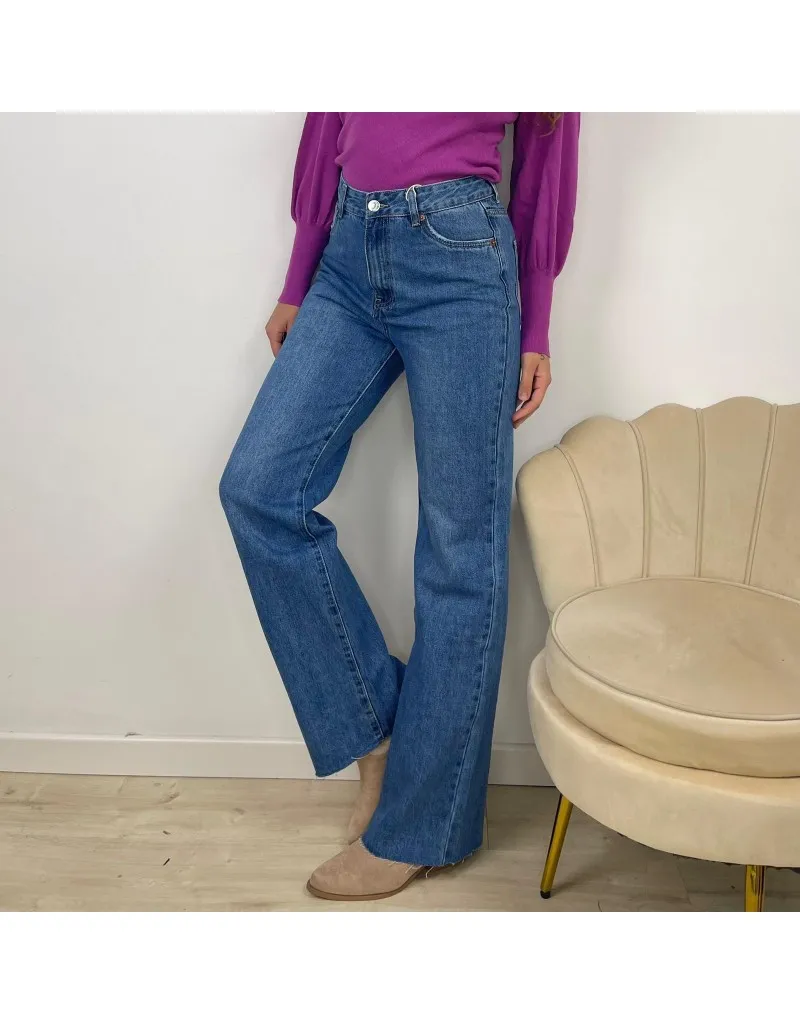JEANS WIDE LEG SFRANGIATO