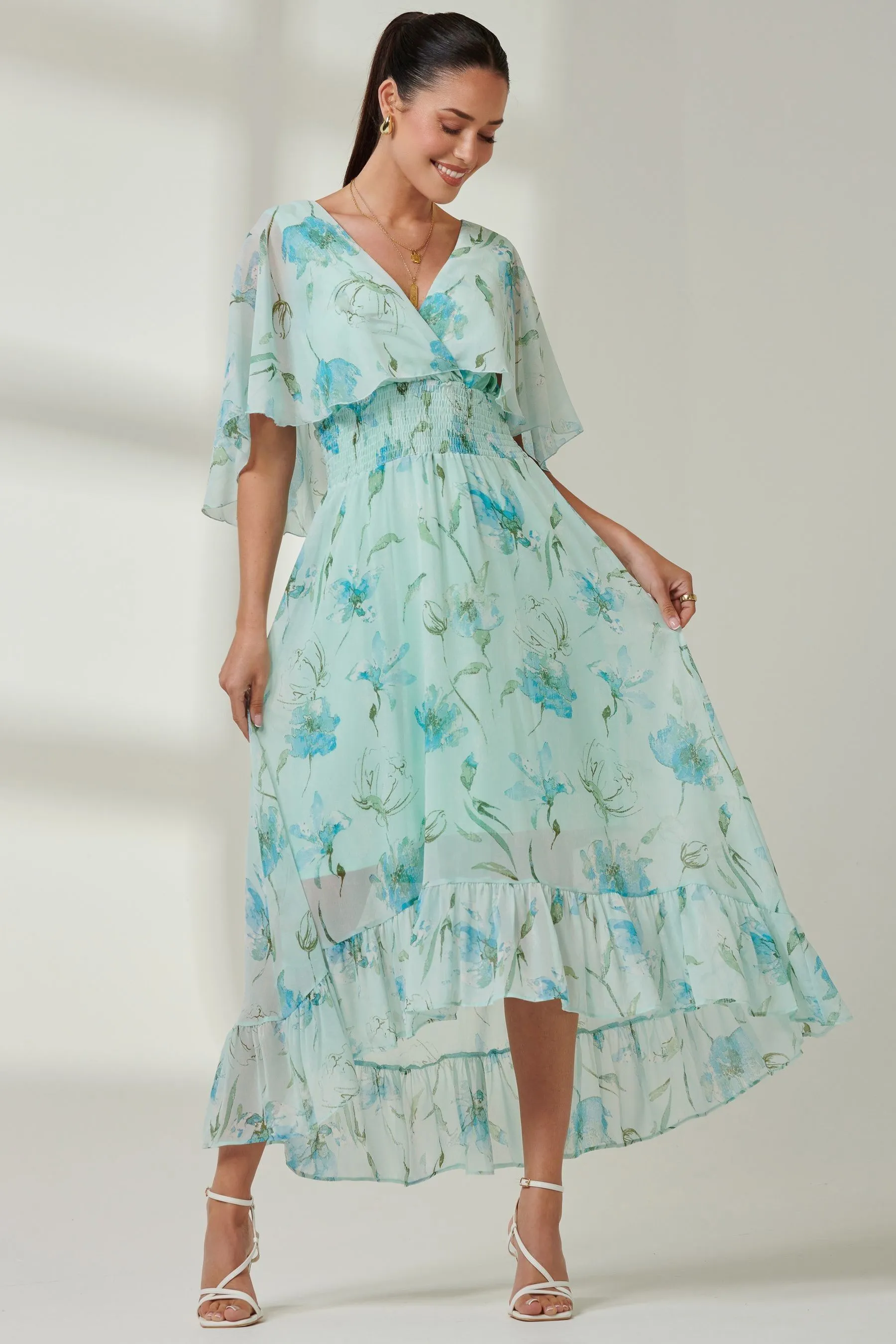 Jolie Moi - Abito maxi in chiffon con scollo a V e volant