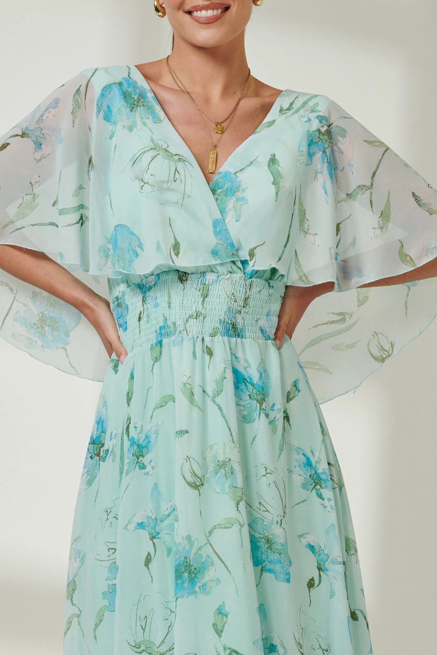 Jolie Moi - Abito maxi in chiffon con scollo a V e volant