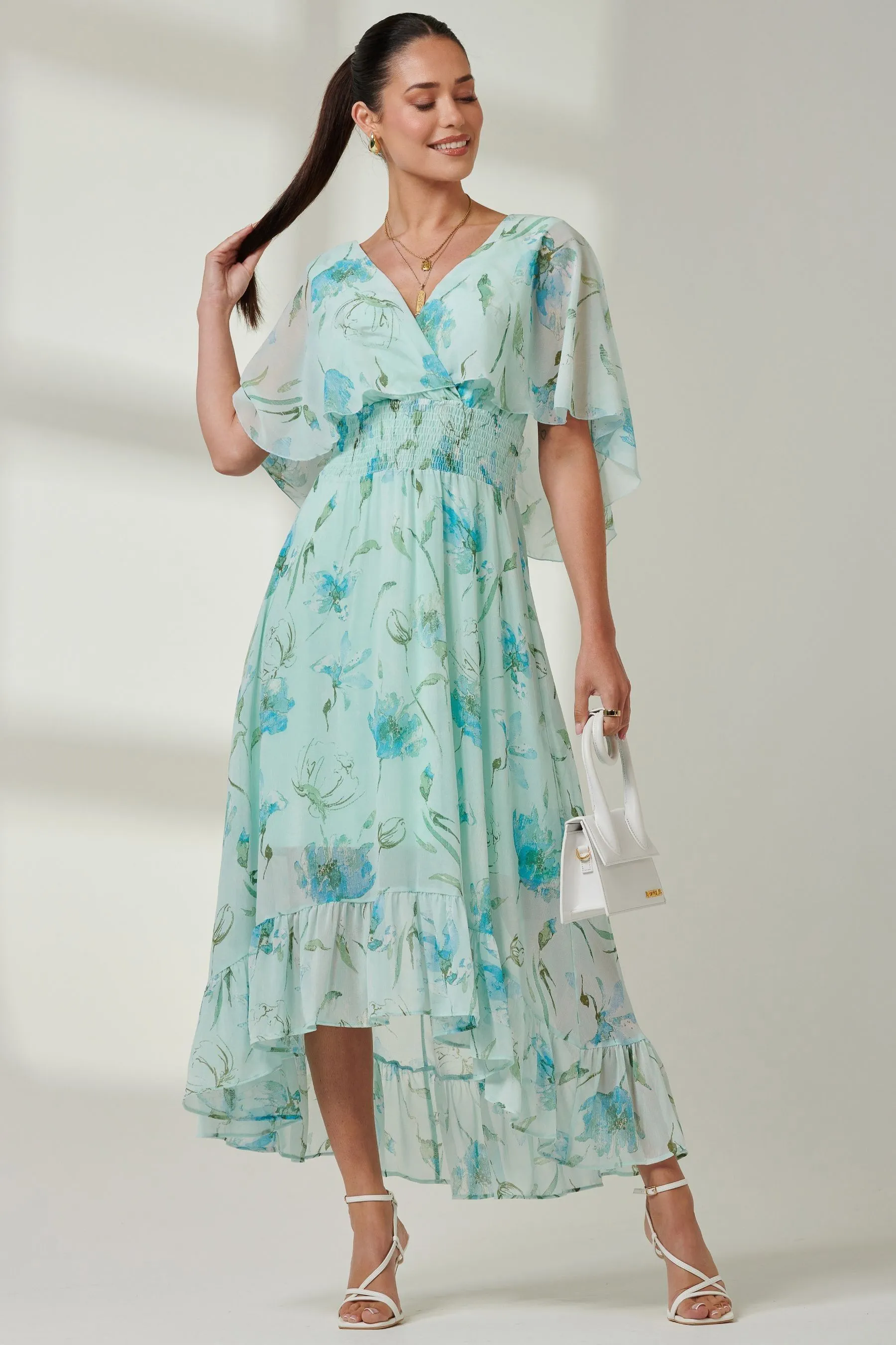Jolie Moi - Abito maxi in chiffon con scollo a V e volant