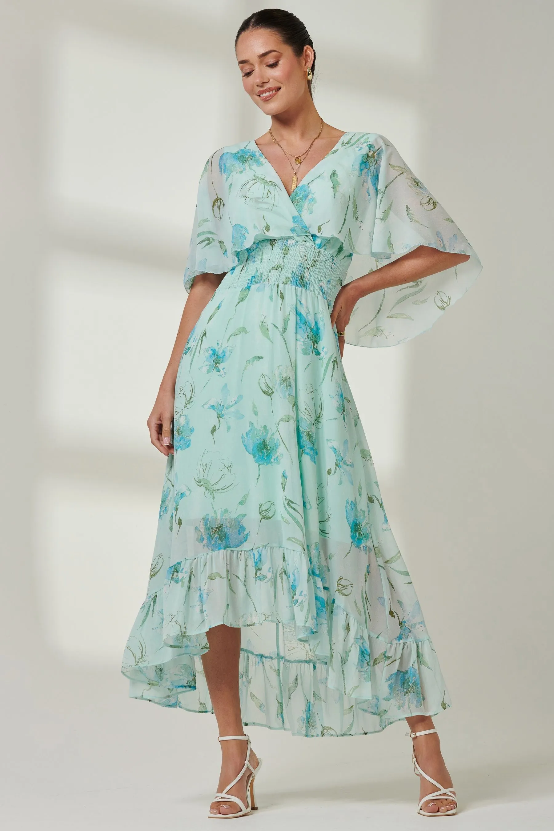 Jolie Moi - Abito maxi in chiffon con scollo a V e volant