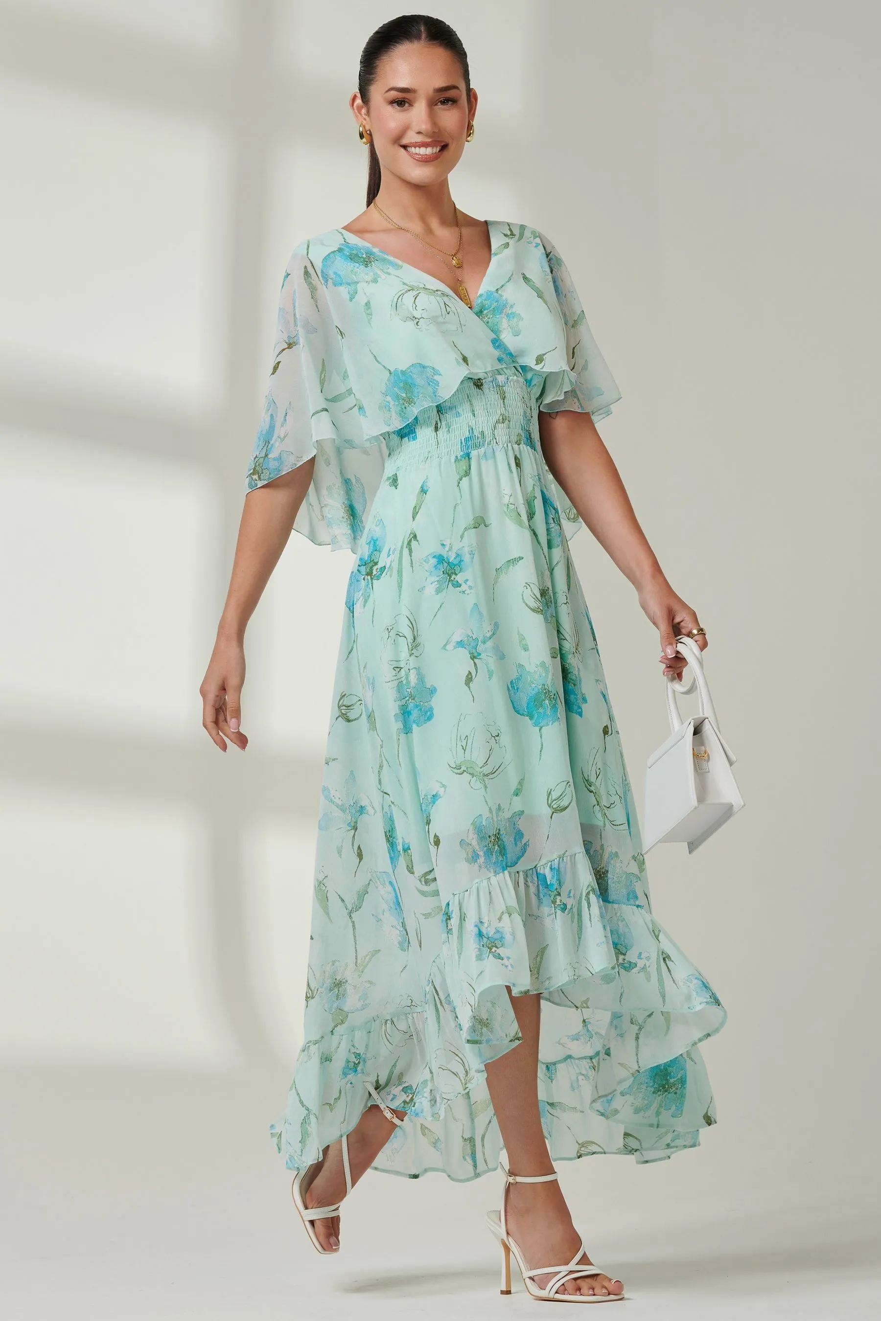 Jolie Moi - Abito maxi in chiffon con scollo a V e volant