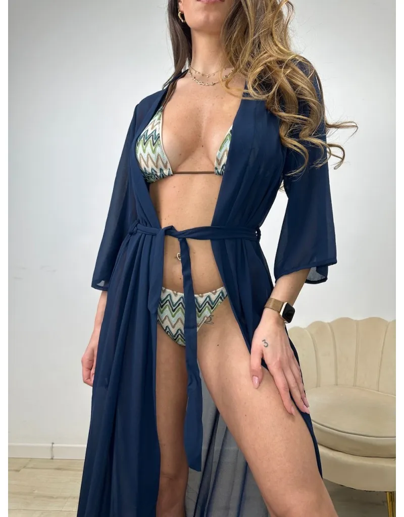 KIMONO LUNGO VELATO BLU