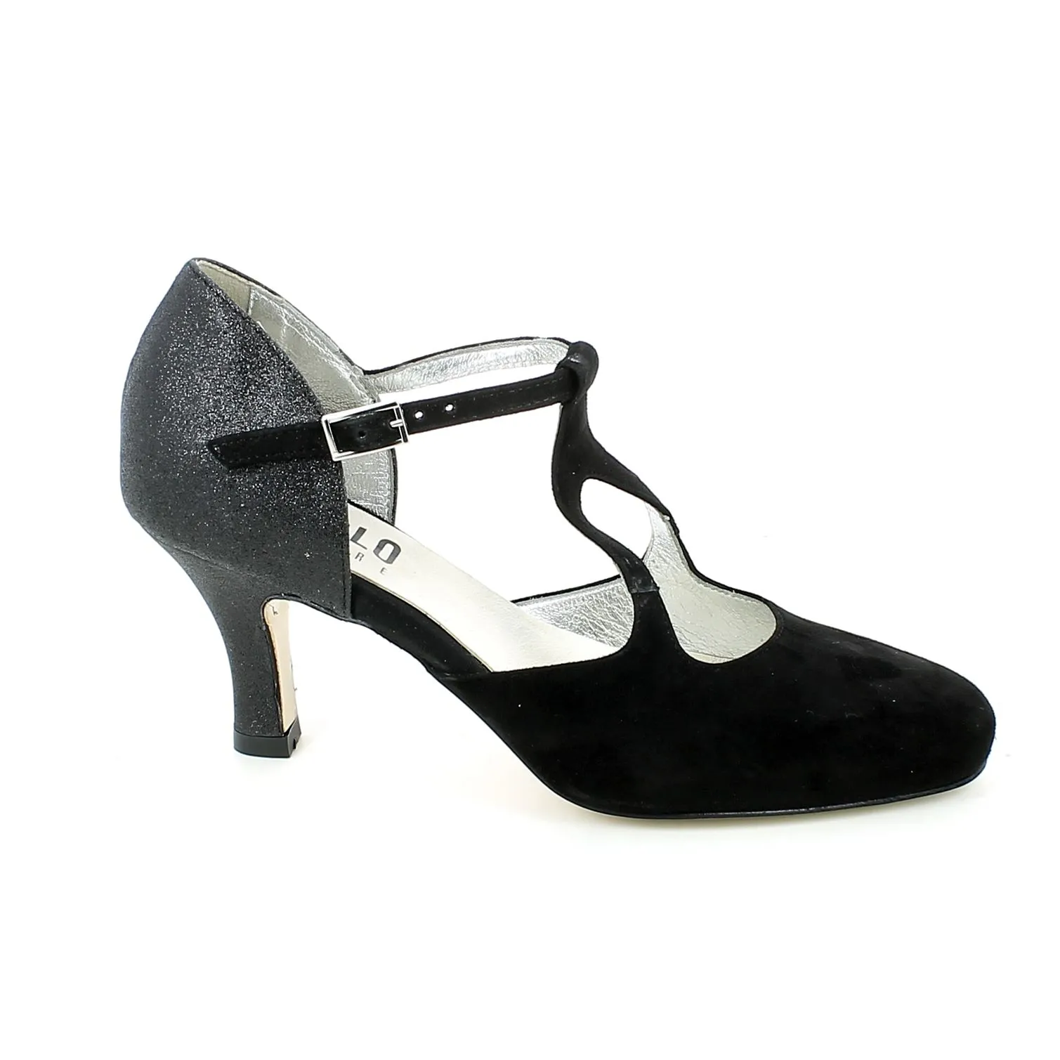 L'Angolo  Scarpa da ballo in camoscio nero e glitter 