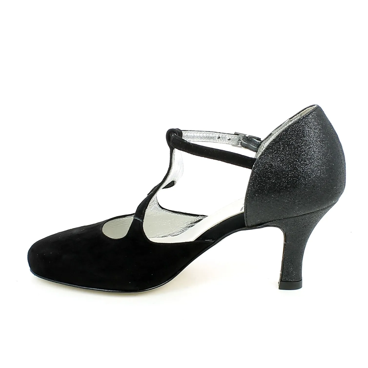 L'Angolo  Scarpa da ballo in camoscio nero e glitter 