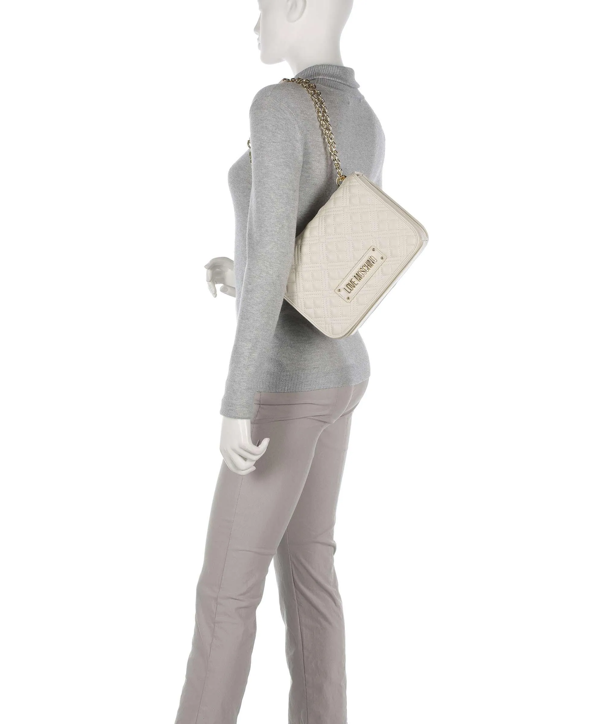  Love Moschino Quilted Borsa a spalla pelle sintetica beige  
