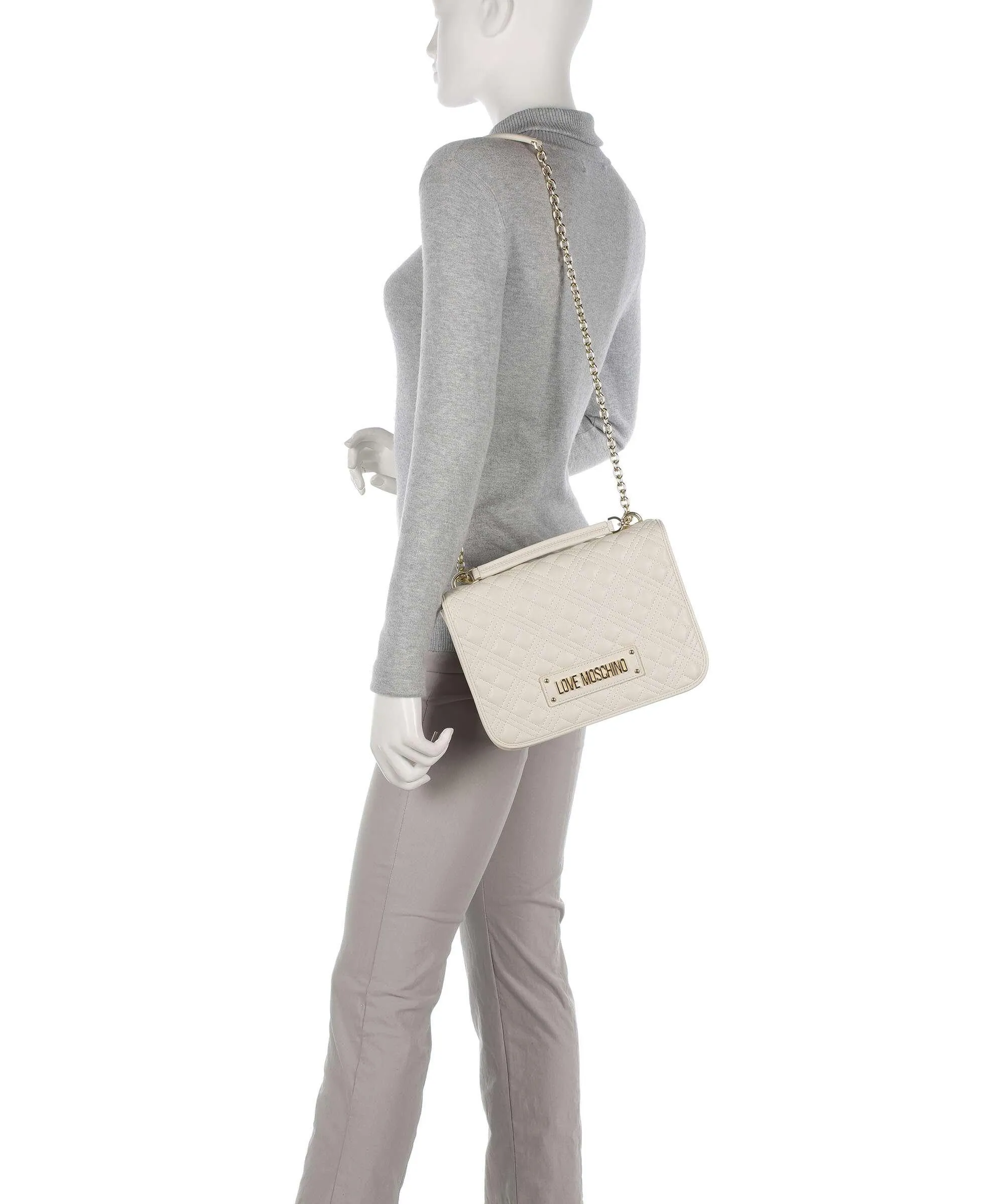  Love Moschino Quilted Borsa a spalla pelle sintetica beige  
