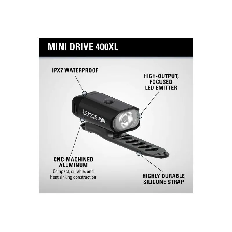 Luce per bicicletta (anteriore) Lezyne MINI DRIVE 400XL (BLK/HI GLOSS)