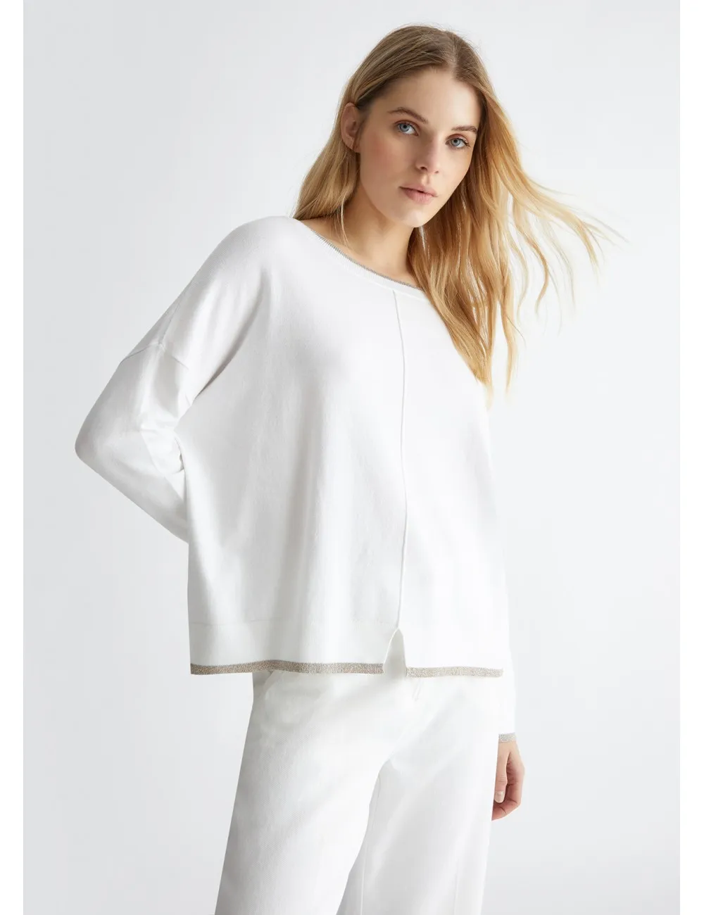 MA4074 11111 MAGLIA IN VISCOSA LIU JO DONNA MAGLIETTA AMPIA SHIRT MANICA LUNGA