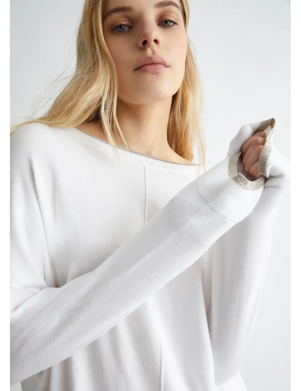 MA4074 11111 MAGLIA IN VISCOSA LIU JO DONNA MAGLIETTA AMPIA SHIRT MANICA LUNGA