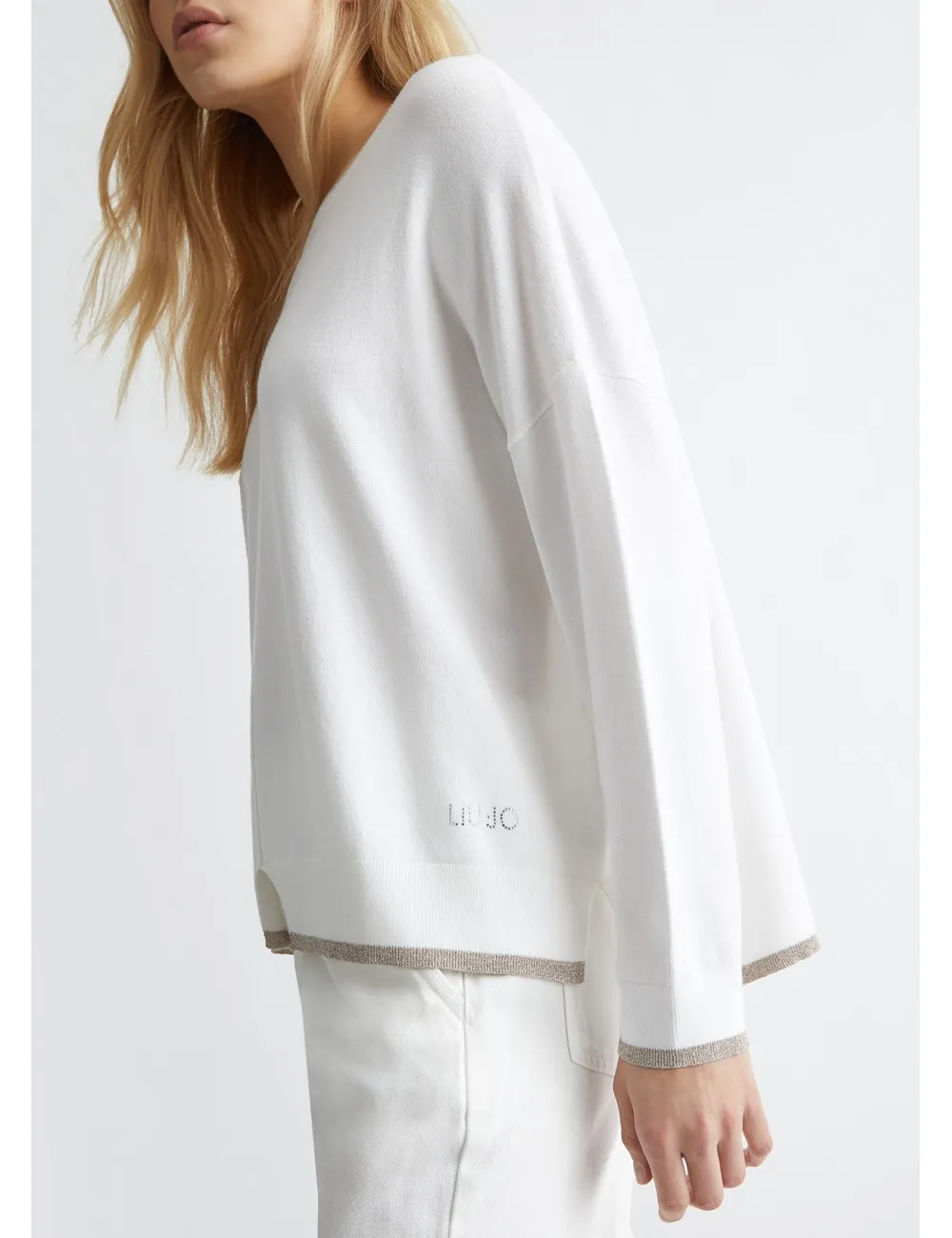MA4074 11111 MAGLIA IN VISCOSA LIU JO DONNA MAGLIETTA AMPIA SHIRT MANICA LUNGA