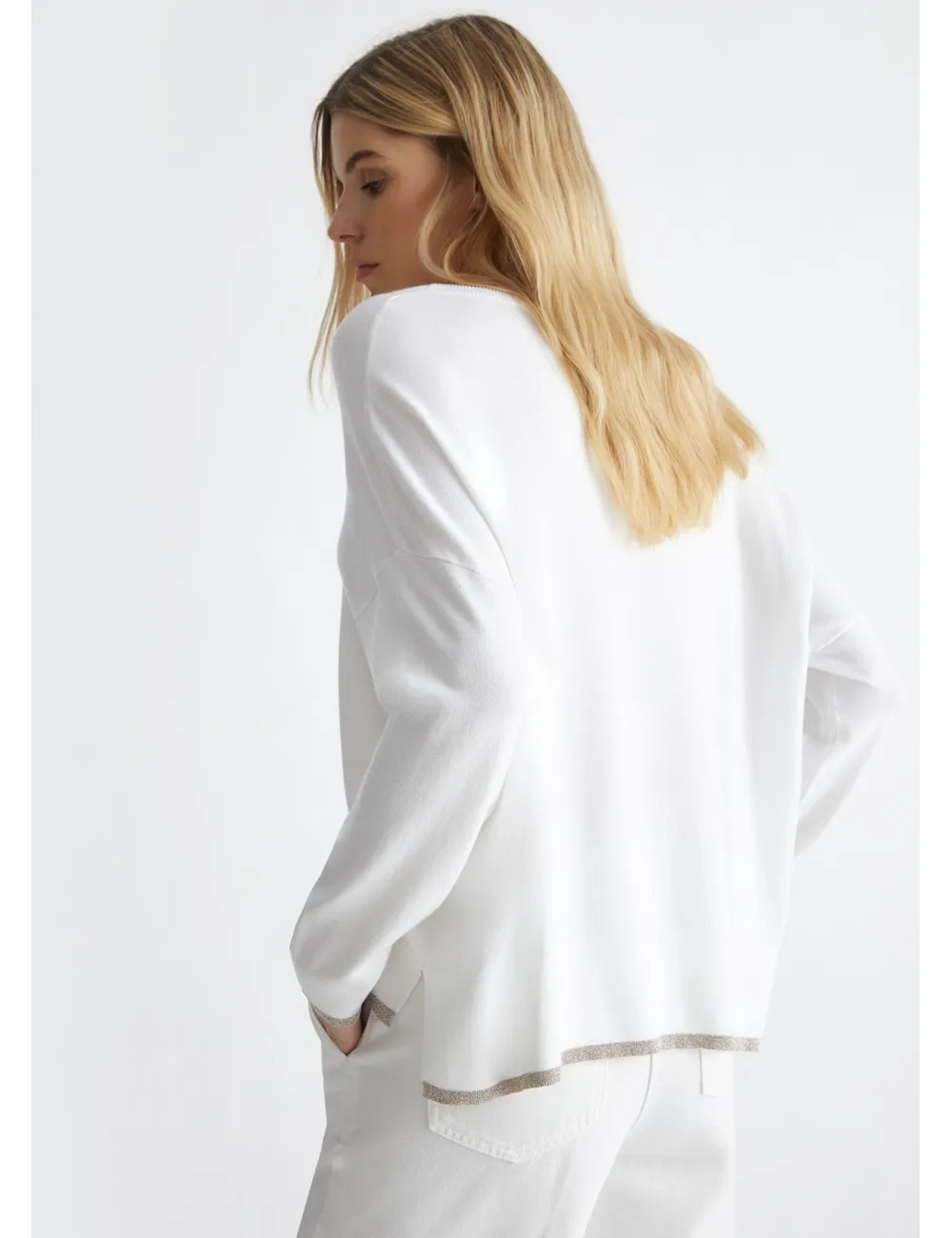 MA4074 11111 MAGLIA IN VISCOSA LIU JO DONNA MAGLIETTA AMPIA SHIRT MANICA LUNGA