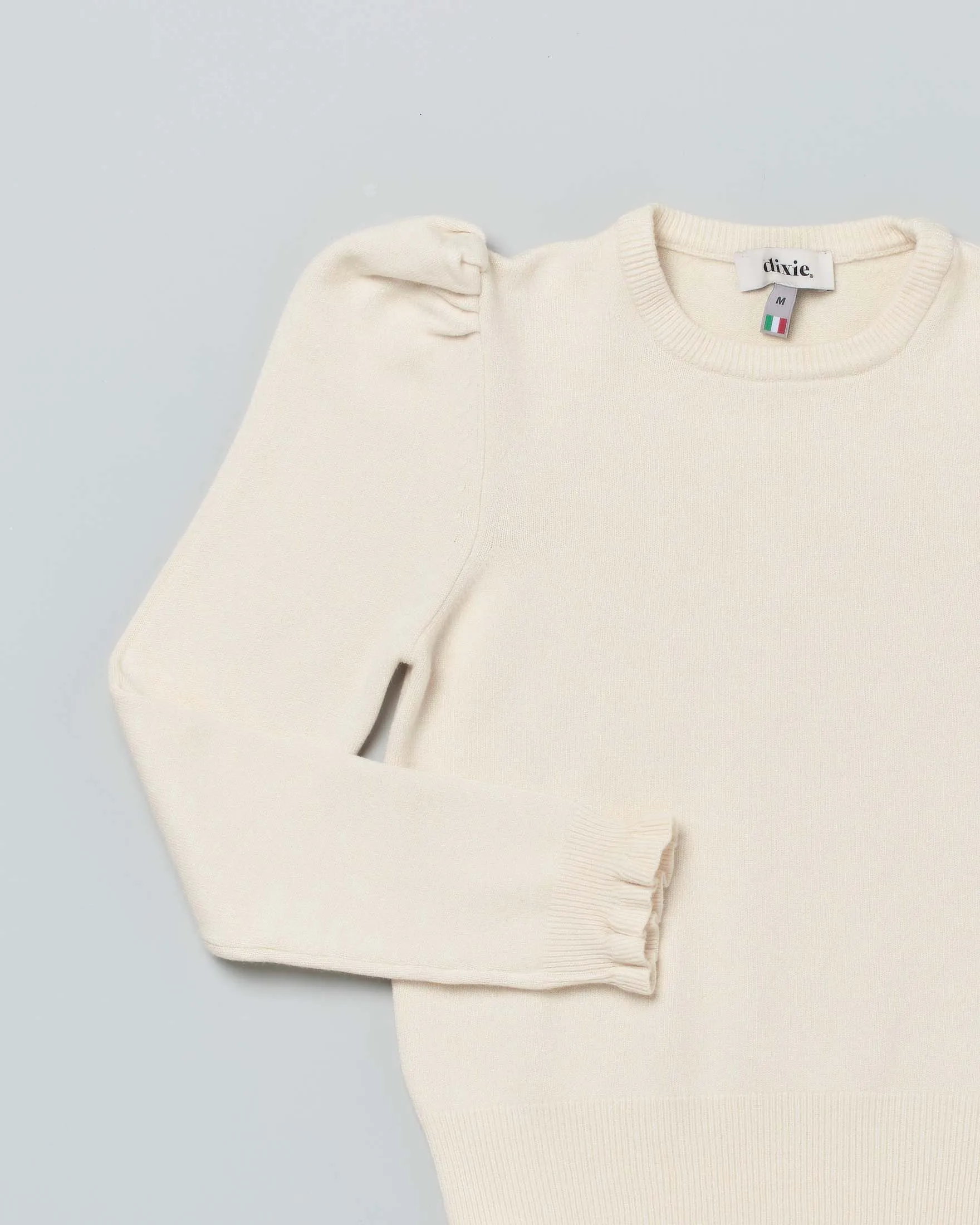 Maglia panna con manica a sbuffo e polsini con rouches S-2XL