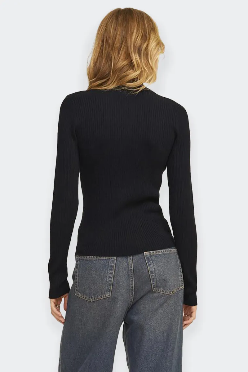 MAGLIONE A COSTINE CON MEZZA ZIP NERO