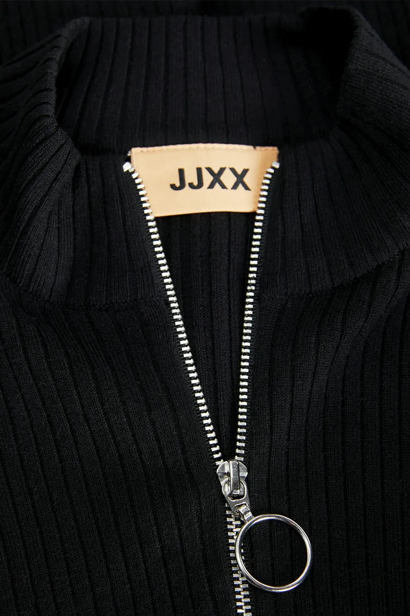 MAGLIONE A COSTINE CON MEZZA ZIP NERO