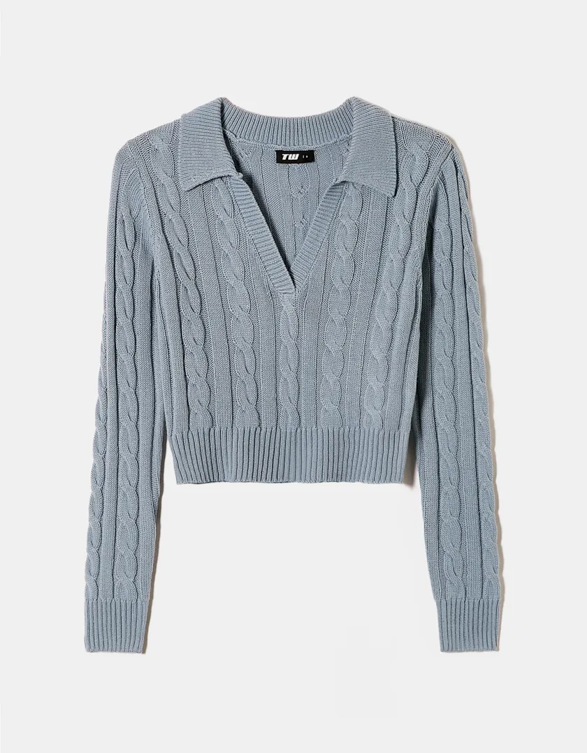 Maglione Blu con Colletto Polo  